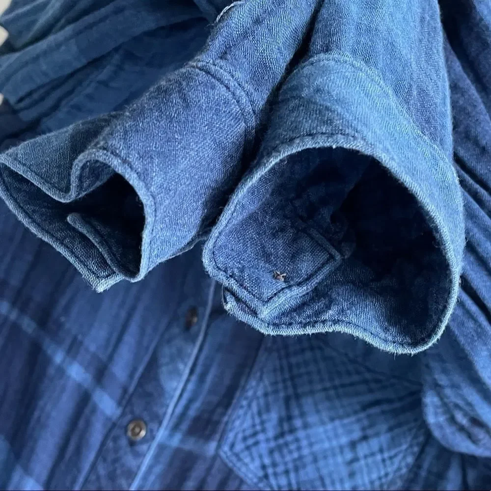 CLOTH & STONE blue cotton long sleeve button front shirt blouse M - Picture 3 of 4